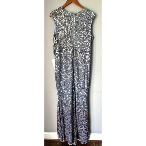 Mac Duggal 5489 Cap Sleeve Sequined High Slit Gown Beaded Blue Ombre Size 12 NWT - Picture 7 of 14